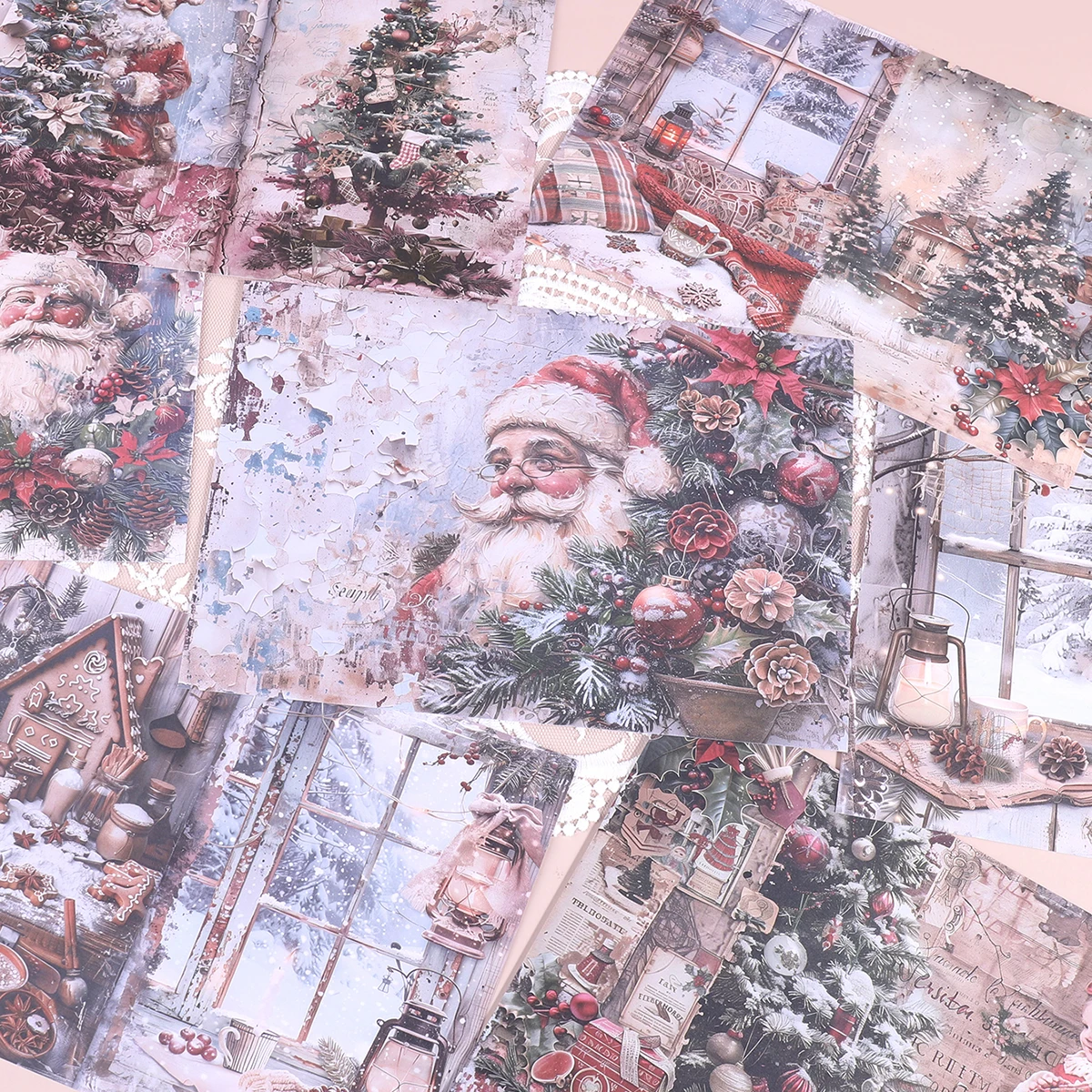 8pcs Christmas House Creative Material Paper, A5 Single-sided Snow Scene Patterns, For Decorating Stationery And Holiday Gifts