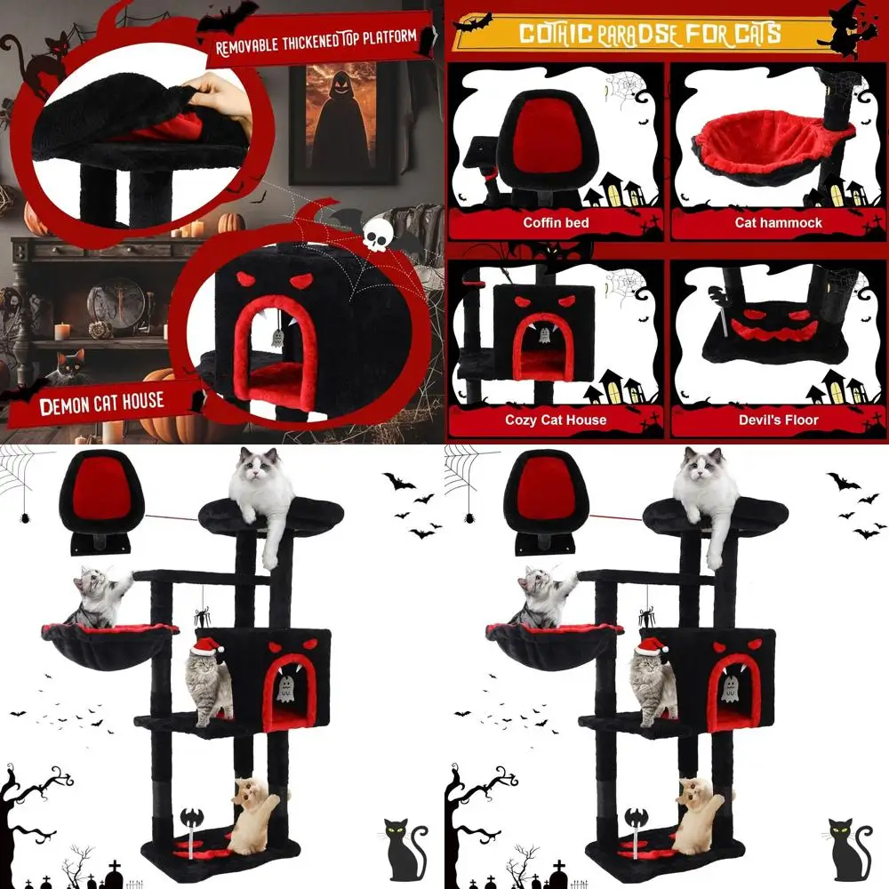 

Elegant 40.5 Tall Cat Tree with Coffin Bed, Scratching Post, Hammock, and Hanging Toys for Large Indoor Cats