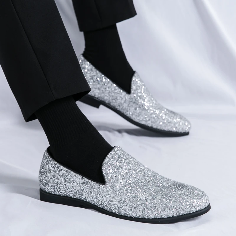 Shoes for Men Platform Dress Shoes Fashion Attractive Sequined Designer Slip on Loafers Man Party Wedding Shoes Zapatos Hombre