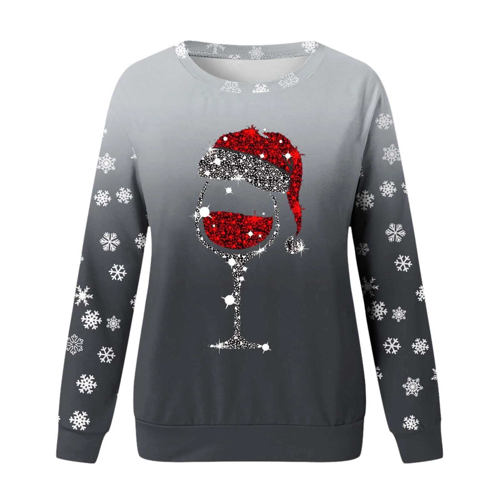 Jersey con estampado navideño Para Mujer, Camiseta holgada de manga larga con estampado de copa de vino, Sudaderas con capucha, Blusas Para Mujer