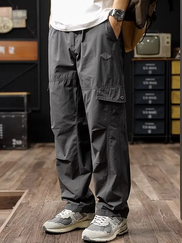 

Летние тонкие рабочие брюки для мужчин, модные прямые свободные брюки в американском ретро-стиле, повседневные брюки-карго, свободный крой, прямые штанины