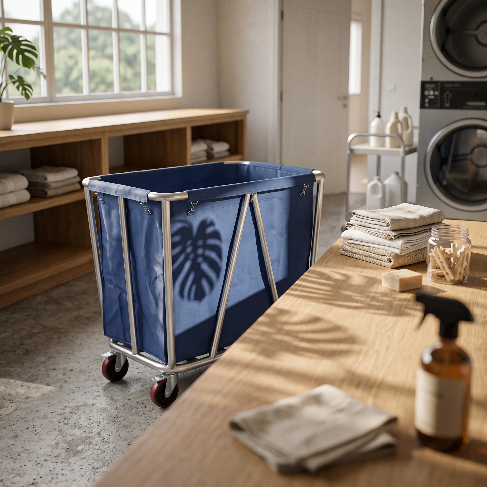 Linen Collection Cart Heavy Duty Stainless Steel Laundry Cart Sturdy Removable for Hotels