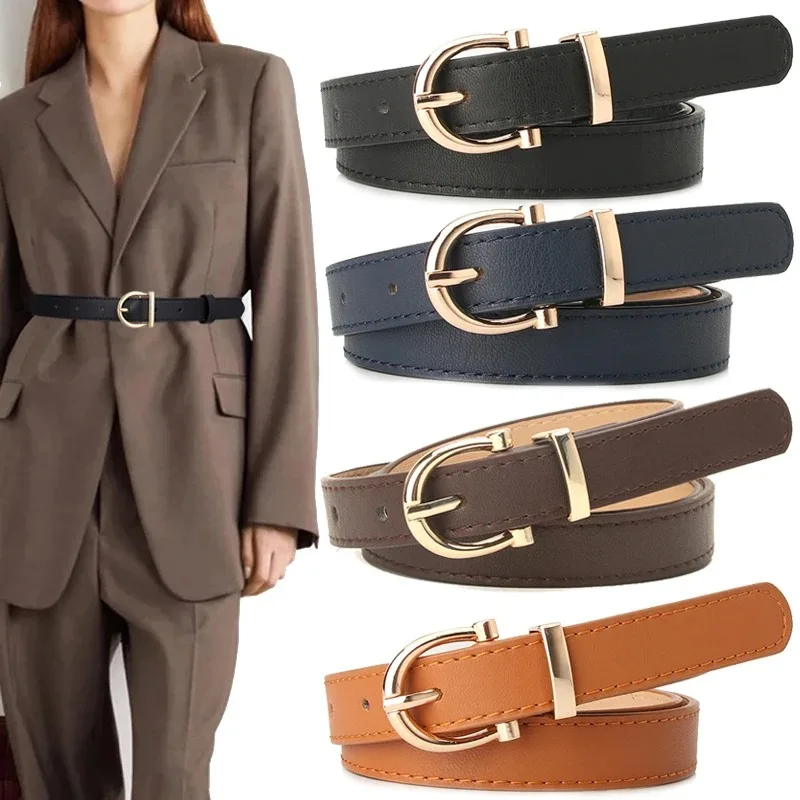 

New PU Leather for Women Simple Metal Buckle Belt Girls Dress Jean Pants Waistband Belts 2023 Women Belts Luxury Designer Brand