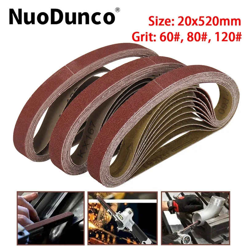 10/20/50pcs 20x520mm Premium Aluminium Oxide Sanding Belts  Sandpaper Grit 60# 80# 120# For Wood Soft Metal Grinding Polishing