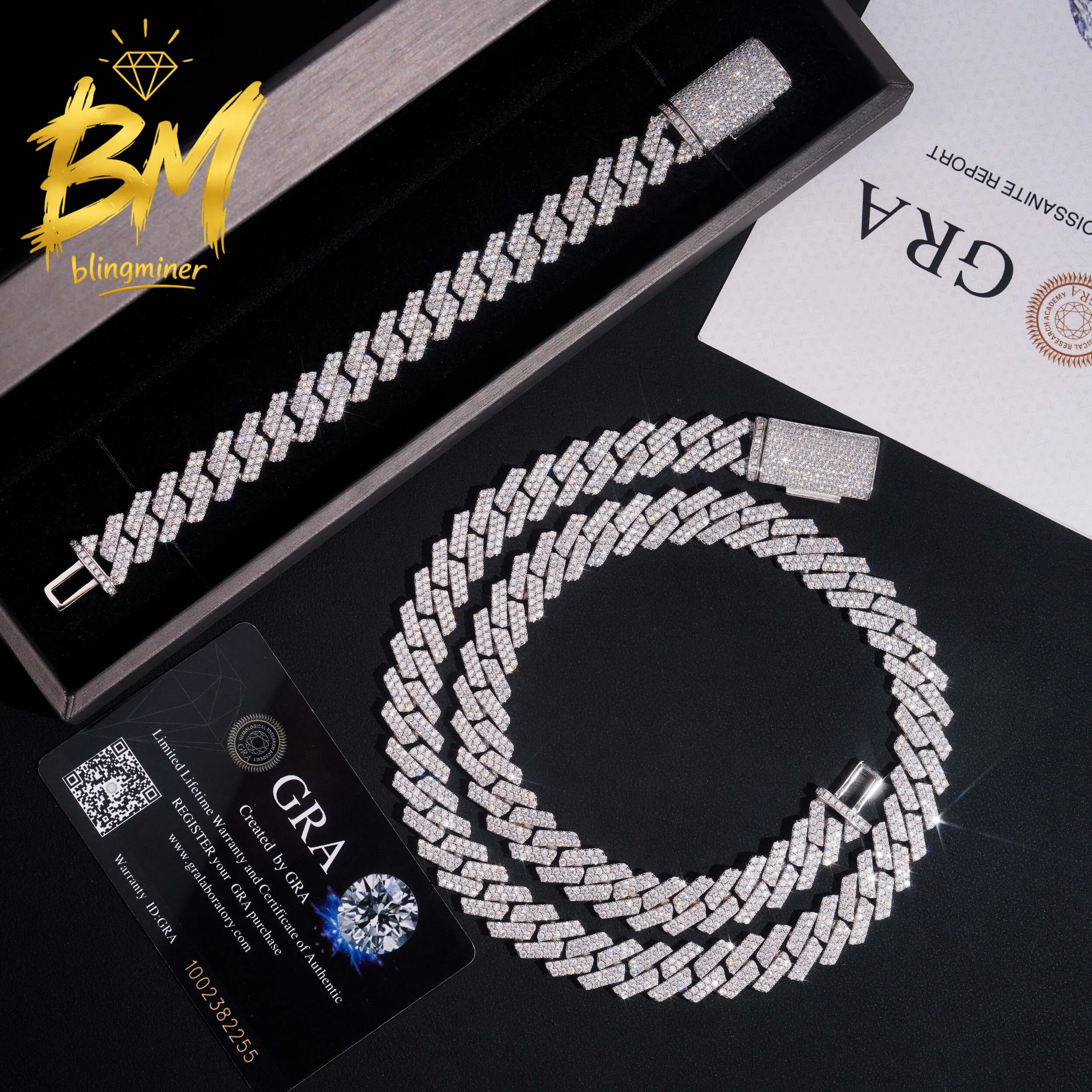 Blingminer 13mm 2Row VVS Moissanite Cuban Link Chain Iced Out Necklaces For Men S925 Silver Jewelry Pass Diamonds Tester With Fr