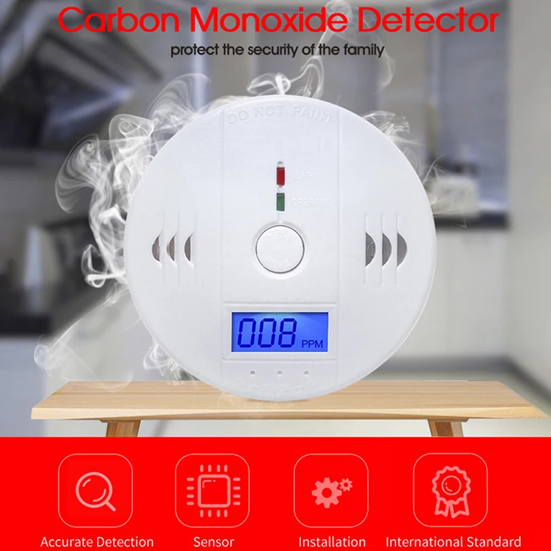 مستشعر الكربون عالية الحساسية للمنزل لاسلكي أول أكسيد الكربون التسمم كاشف الدخان جهاز إنذار للتحذير للكشف عن مؤشر LCD