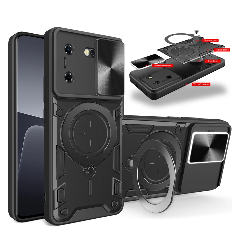 

Phone Case Phone Shell For Tecno Pova 5 Slide Camera Protector Case 360 Ring Armor PC Hard Cover For Tecno POP 8 Back Cover
