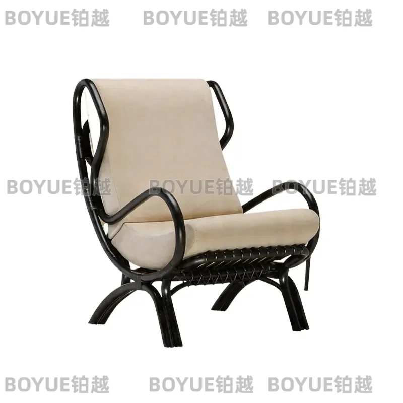 Wabi Sabi Rattan Recliner Chair Handmade Single Sofa for Home Bedroom Balcony Casual Lounge Seating Natural Weaving Furniture