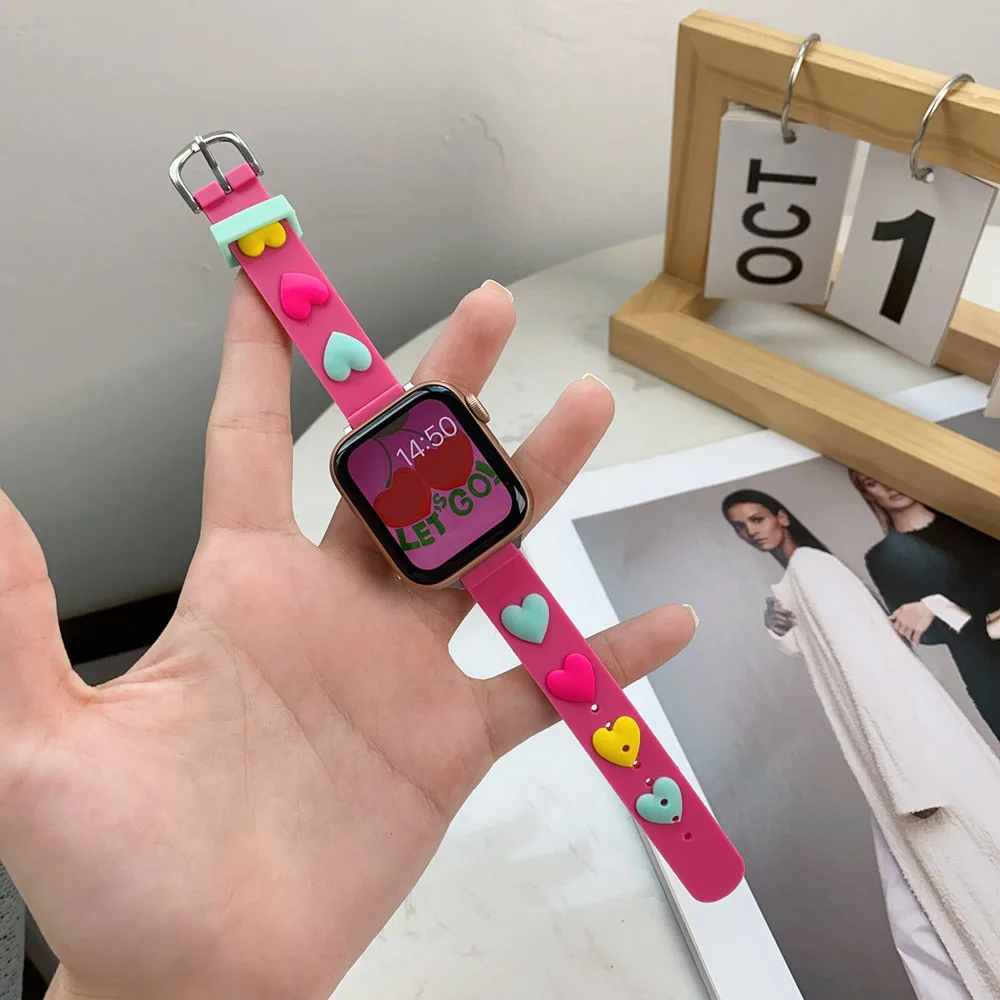 Popular Silicone Strap for Apple Watch Band Ultra 49mm SE7 40/44mm 41/45mm for iWatch 38mm 42mm 6 5 4 3 2 Love Shape Correa Belt