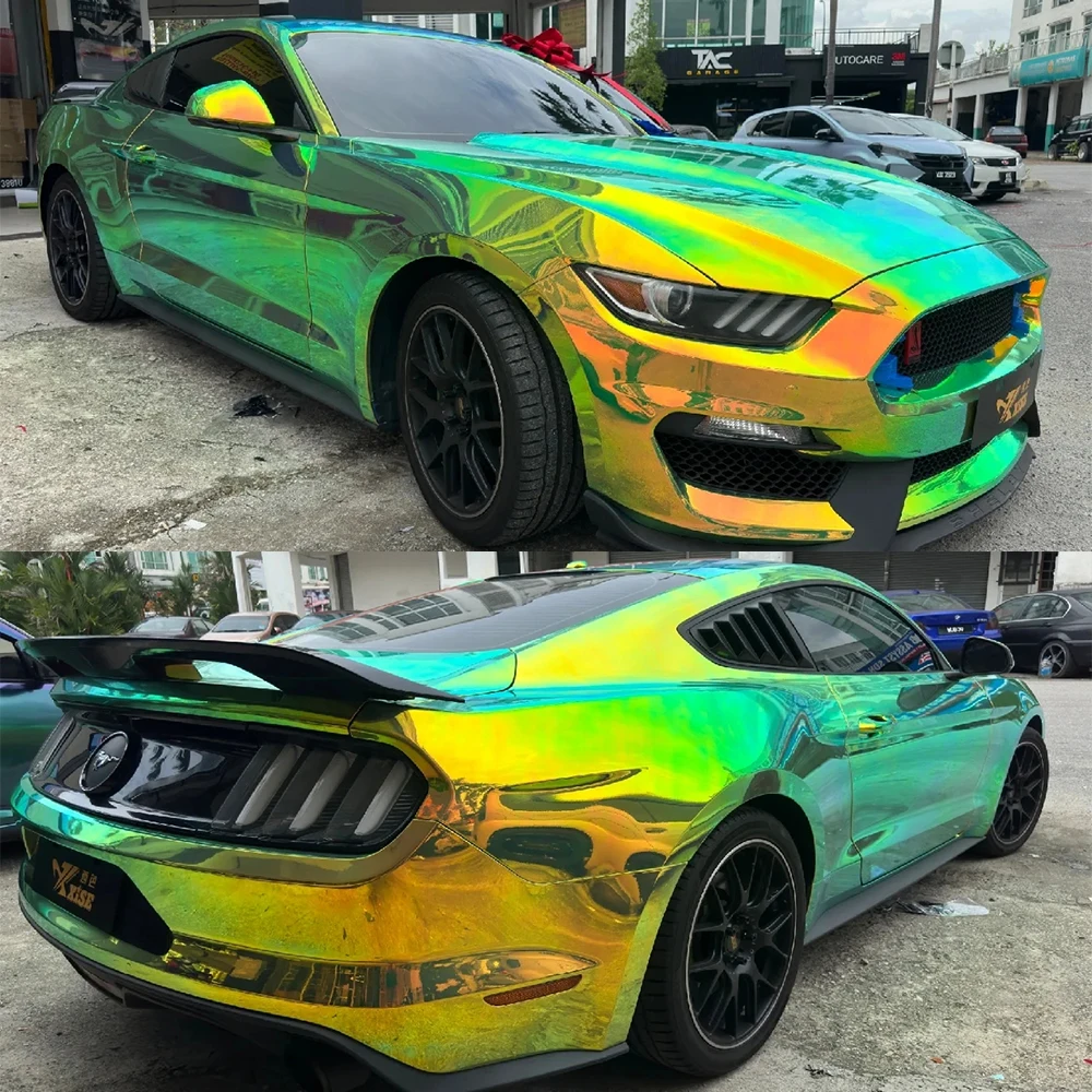 135/50CM*18M Holographic Rainbow Chrome Gold Green Hatchback Car Body Vinyl Wrap Roll Decal Sticker Chameleon Color Change Film