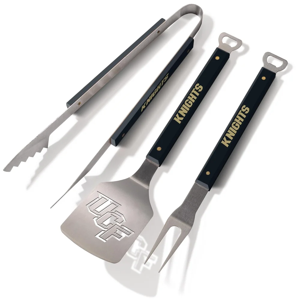 

NCAA Central Florida Knights BBQ Tool Set Stainless Steel Spatula Tongs Grill Fork Bottle Opener Tailgating Gift 3pc