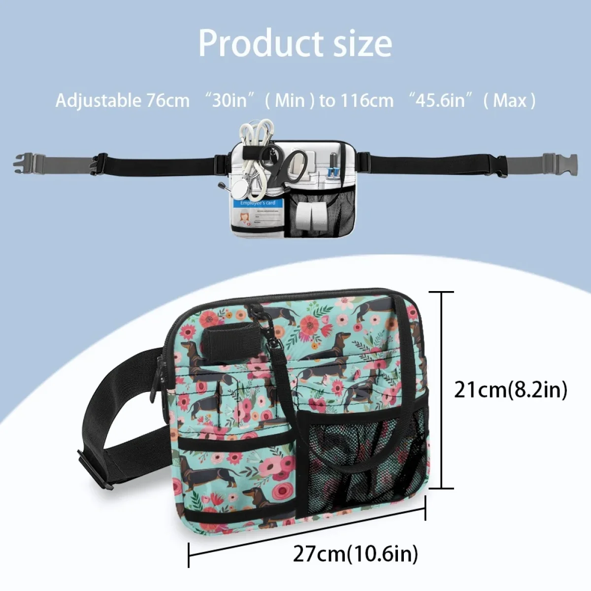 Luxo Dachshund Floral Designer Belt Bags, Adequado para Enfermeira, Presente de Aniversário, Portátil, Prático, Trabalho Hospitalar, Cintura Bag, Drug Storage Tool Bag