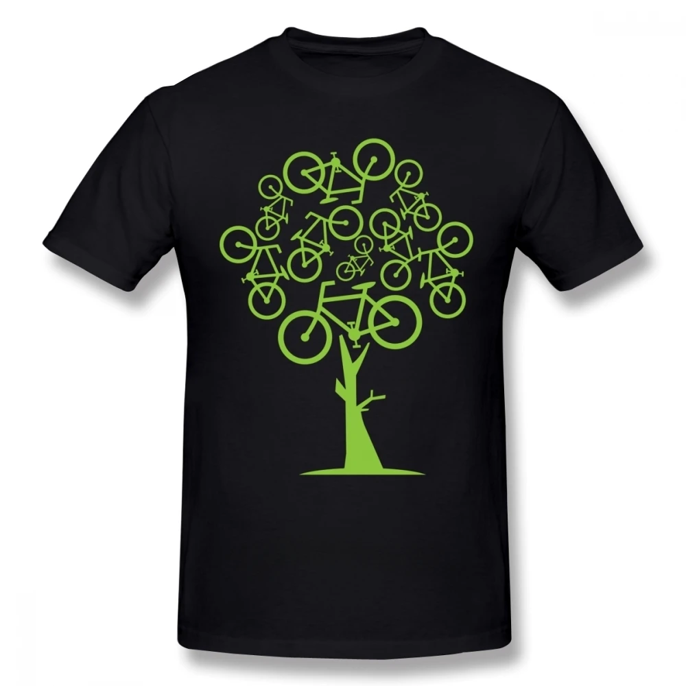 Artistic Picture Green Bicycle Tree T Shirt For Men Slim Fit Swag Plus Size Tee Camiseta Christmas Gift Tshirt Cotton Fabric man