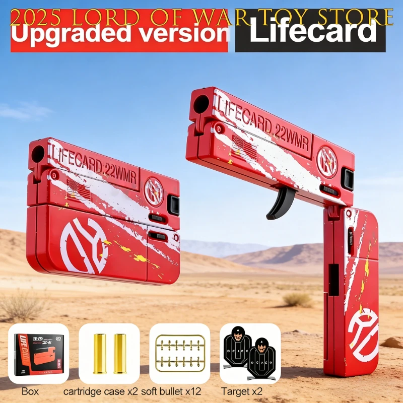 New Upgraded Lifecard Metal Folding Gun Toy for Kids Adult, Pistol Toys Gun with Soft Bullets Alloy Shooting Model for Adults