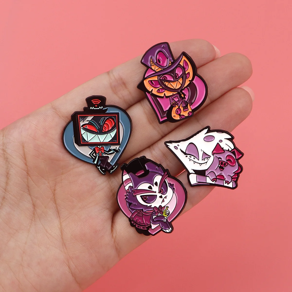 8Pcs/Set Hazbin Hotel Alastor Enamel Lapel Cute Pin – Gaming Cartoon Brooch, Collectible Pin for Backpack Clothing Accessory
