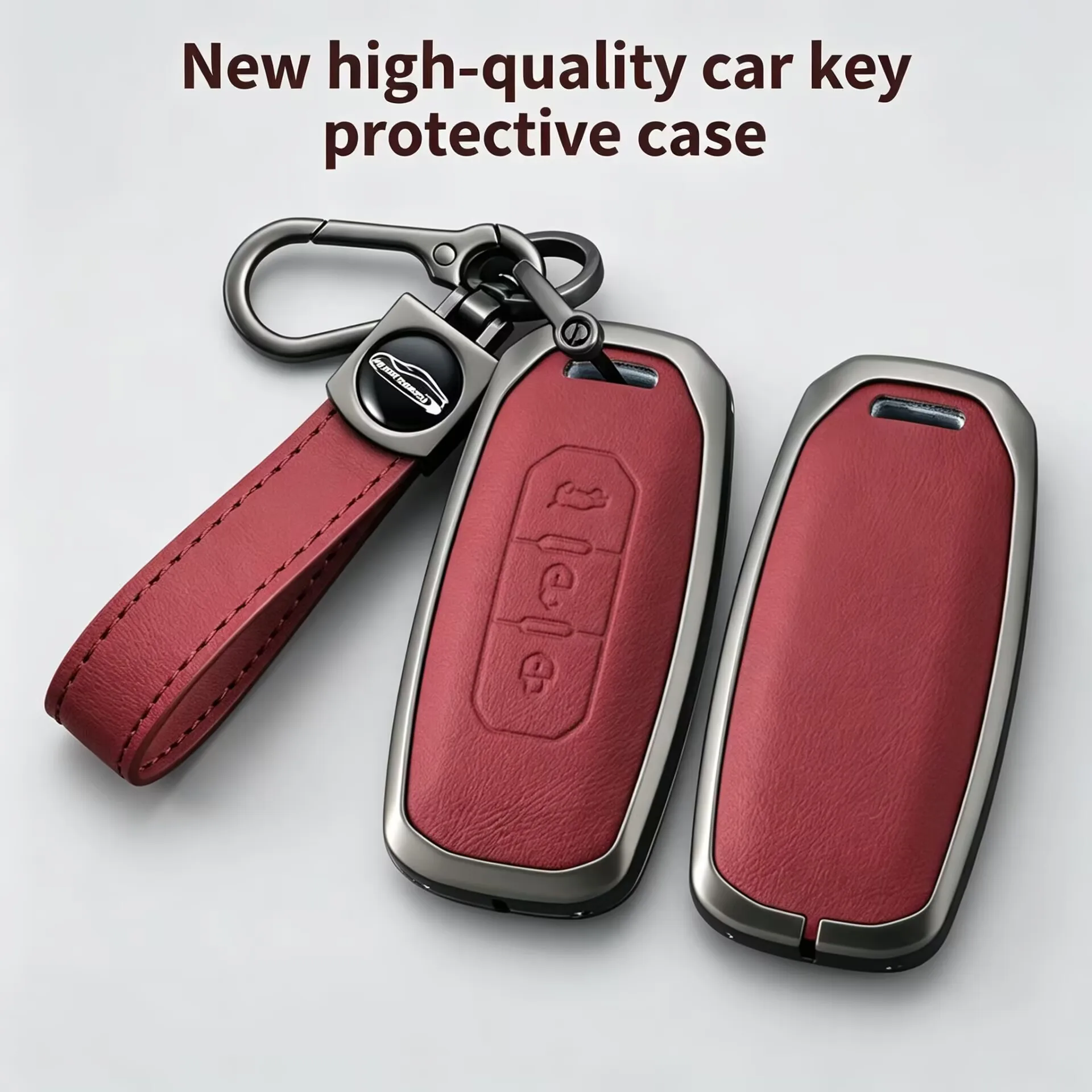 Zinc Alloy Leather Car Key Fob Cover for Ford Ranger T9 / JMC Daodao, Smart Remote Key Protective Case with Leather Keychain