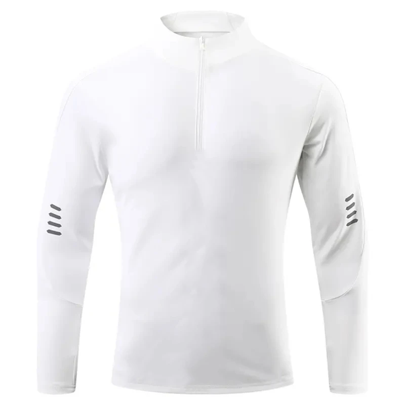 New casual men's long sleeve T-shirt zipper neckline stretch sportswear reflective strip design fitness jacket men's wear