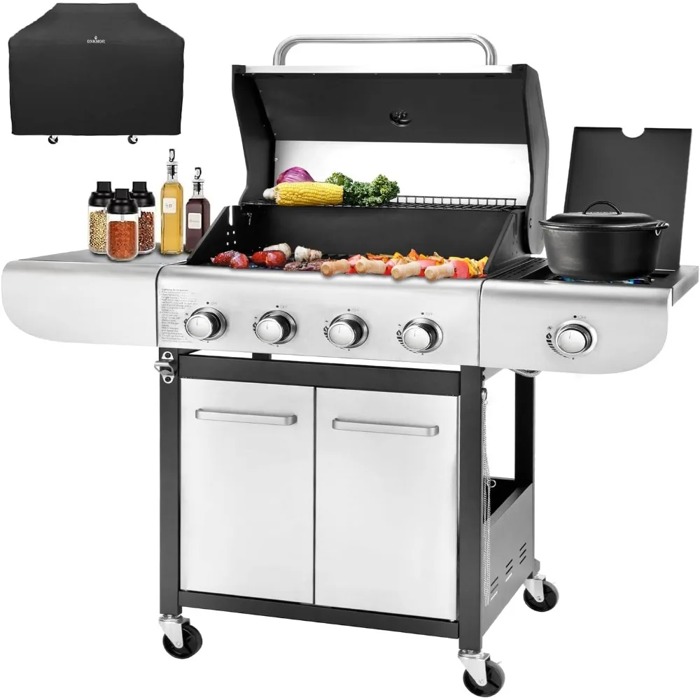 

BBQ Grill with Side Burner, 53,000 BTU Output with Enameled Cast Iron Grates, Stainless Steel, Easy To Clean, Barbecue Grill