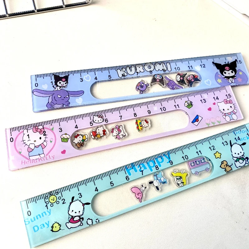 New Sanrio Hello kitty Kuromi Pochacco Cute and Exquisite Cartoon Shaker Ruler Creative Anime Character Acrylic Ruler