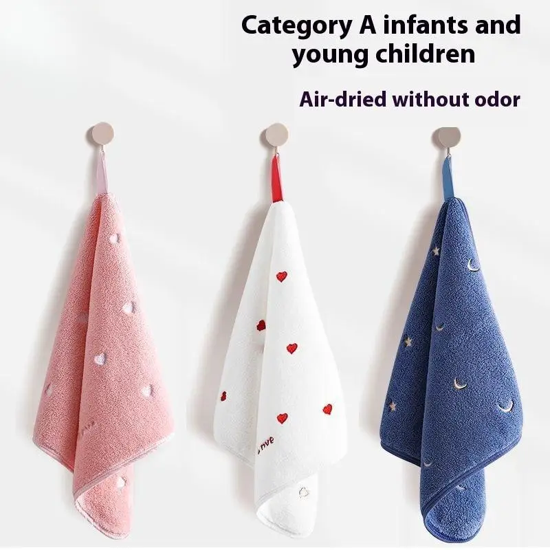 1PC 30x30cm Coral Fleece Face Towel Cartoon Embroidery Cute Star Soft Absorbent Quick Dry Hanging Loop Hand Washcloth