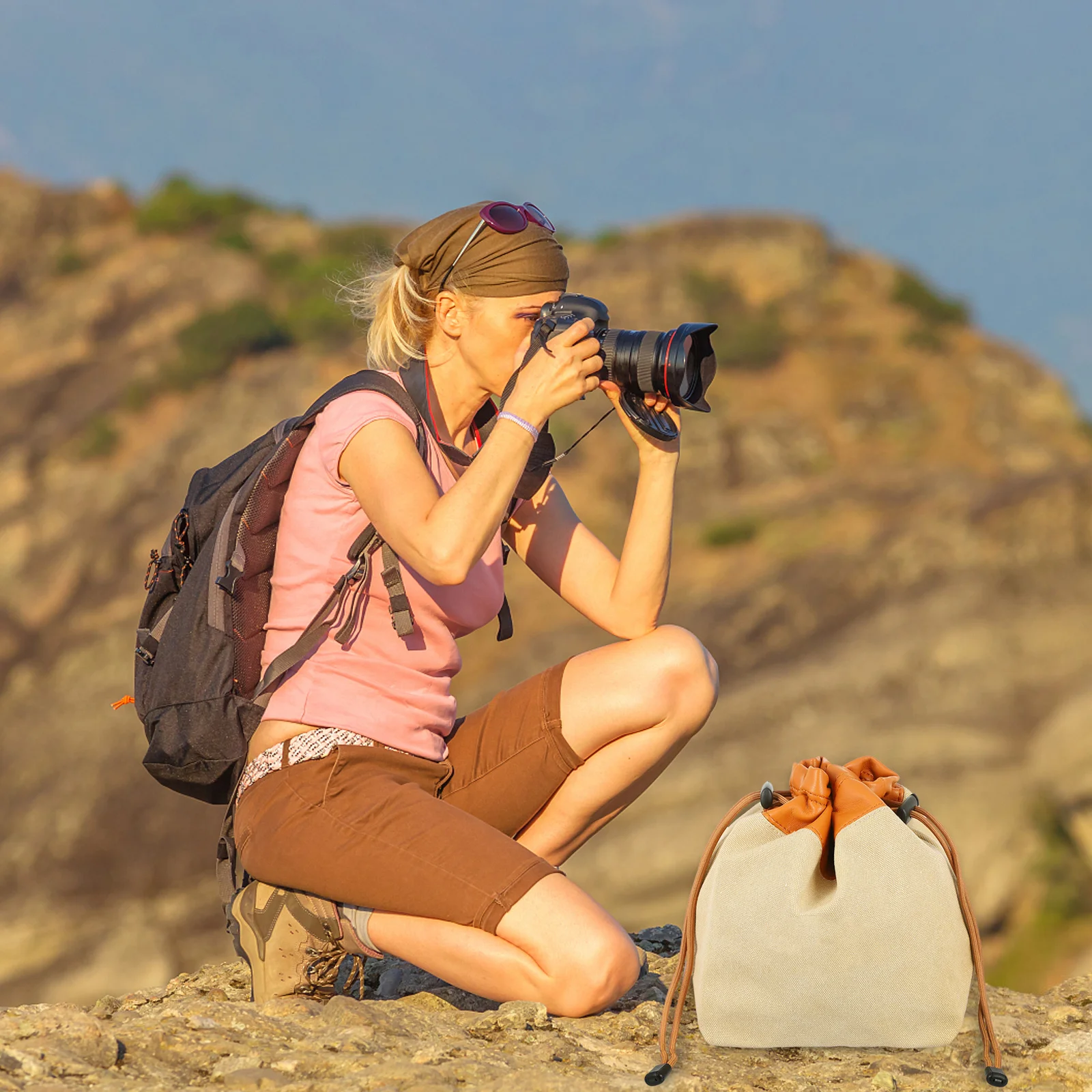 

Camera Bag Canvas Handbag Travel Portable Carrying Case Brown Storage Accessories