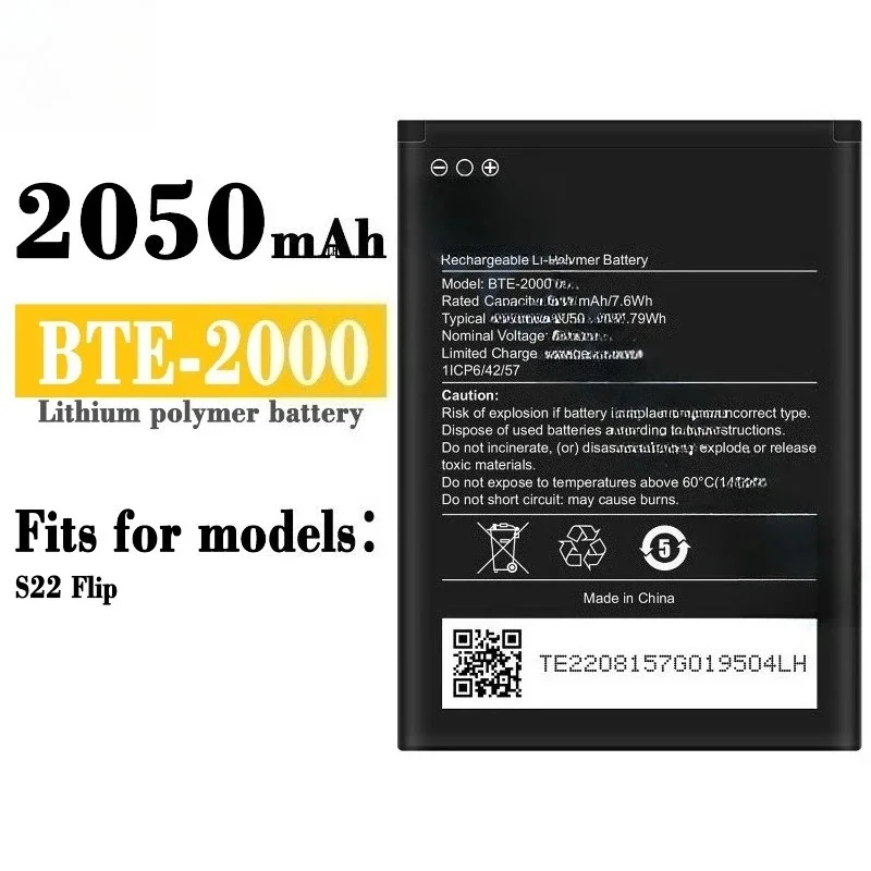 BTE-2000 Replacement Battery 3.8V 2050mAh Large Capacity New Mobile Phone Battery For CAT S22 Flip With Repair Tools