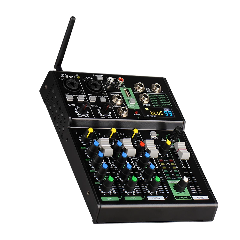 جهاز مزج الصوت AMIXS مع 2 ميكروفون لاسلكي وبطاقة صوت و4 قنوات بلوتوث DJ وحدة تحكم الصوت #2