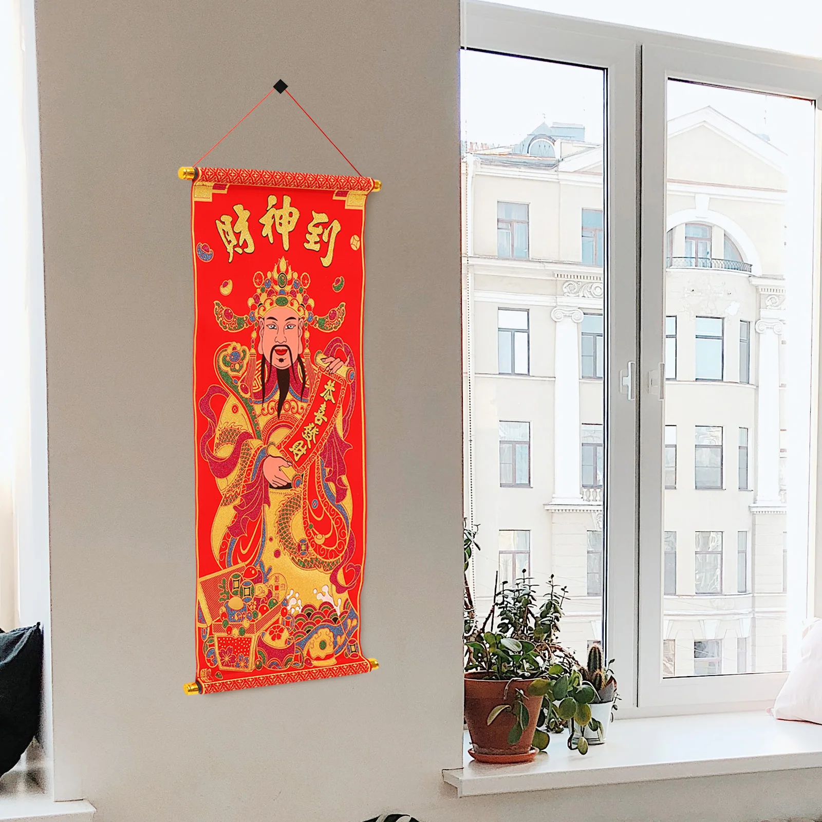 

God of Wealth Decoration 3D Flocked Cloth Hanging Picture Lucky Feng Shui Statue New Year Home Decor Wealth Painting