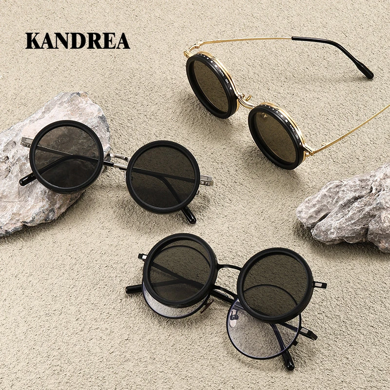 KANDREA Round Rotating Adjustable Color-Changing Sunglasses Fashion Glasses Polarized UV400 Anti-ultraviolet Sunglasses 25099