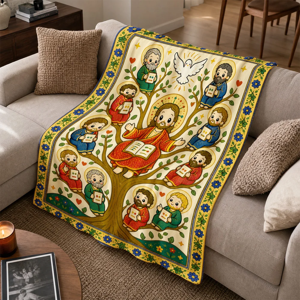 Sacred Christian Jesus Tree of Life Religious Motif Throw Blanket Sofa Couch Decor Biblical Art Catholic Faith Gift Home Decor T