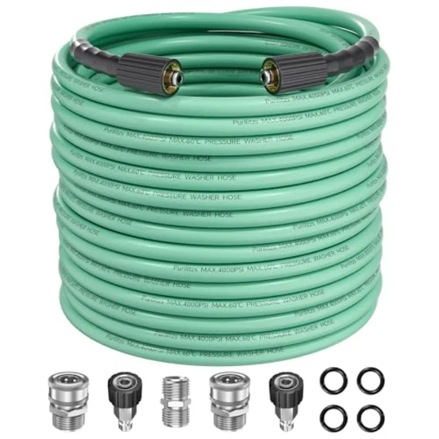 

Pressure Washer Hose 100Feet with M22-14/15 Fittings 1/4 Inch Kink Resistant Replacement Hose 4000PSI with Leak-Free M22 to 3/8