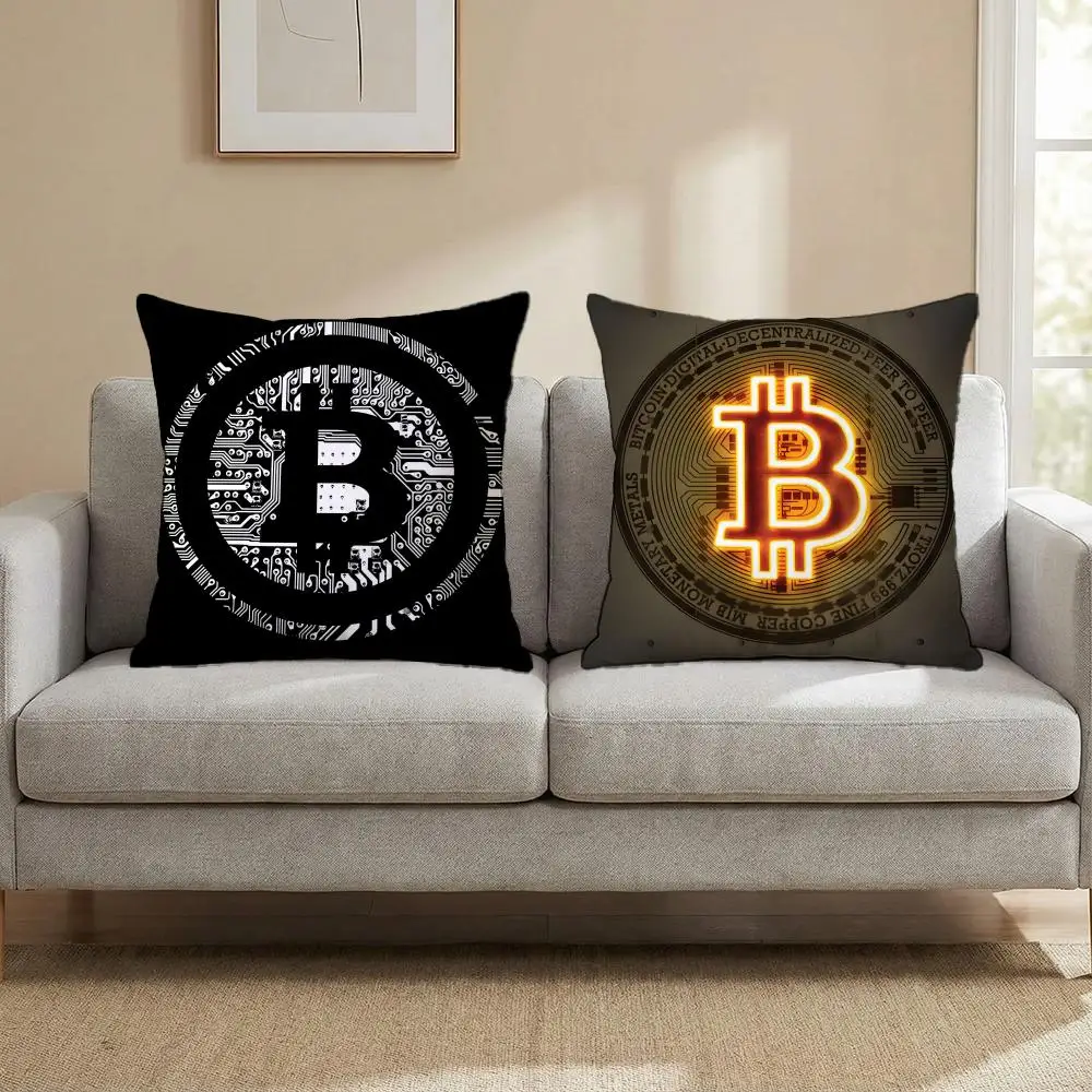 Bitcoin Logo Typography Cushion Cover Multi-Scene Pillow Cover for Home & Car - Reversible, Soft & Durable for Daily Use