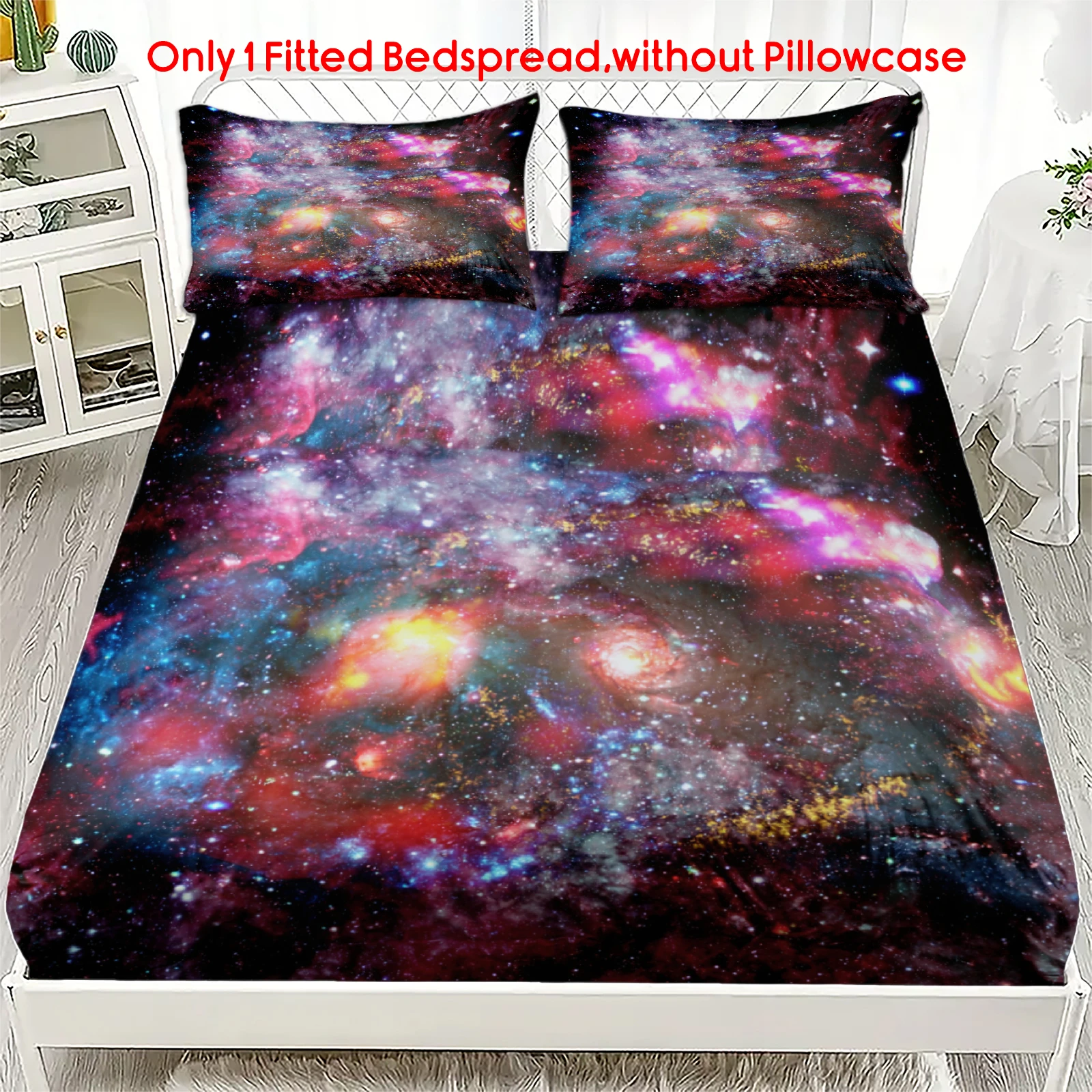1pc Colorful Spiral Galaxy Nebula Fitted Sheet Starry Sky Print Deep Pocket Elastic Mattress Cover,No Pillowcase Bedroom Bedding