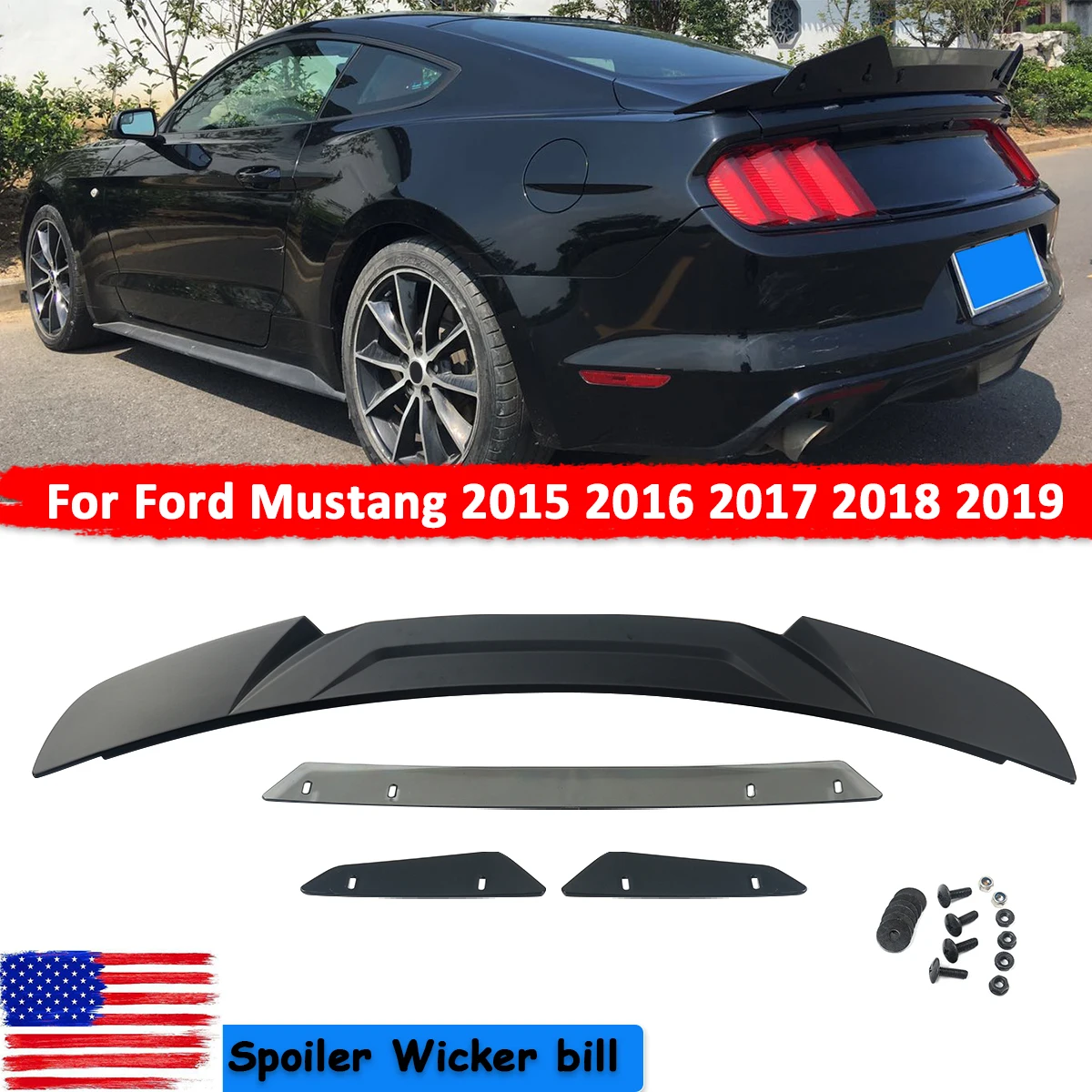 Rear Spoiler Replace For 2015-2023 Ford Mustang GT Coupe Smoke/Black Highkick Trunk Spoiler Wicker Bill Rear Trunk Lip Spoiler
