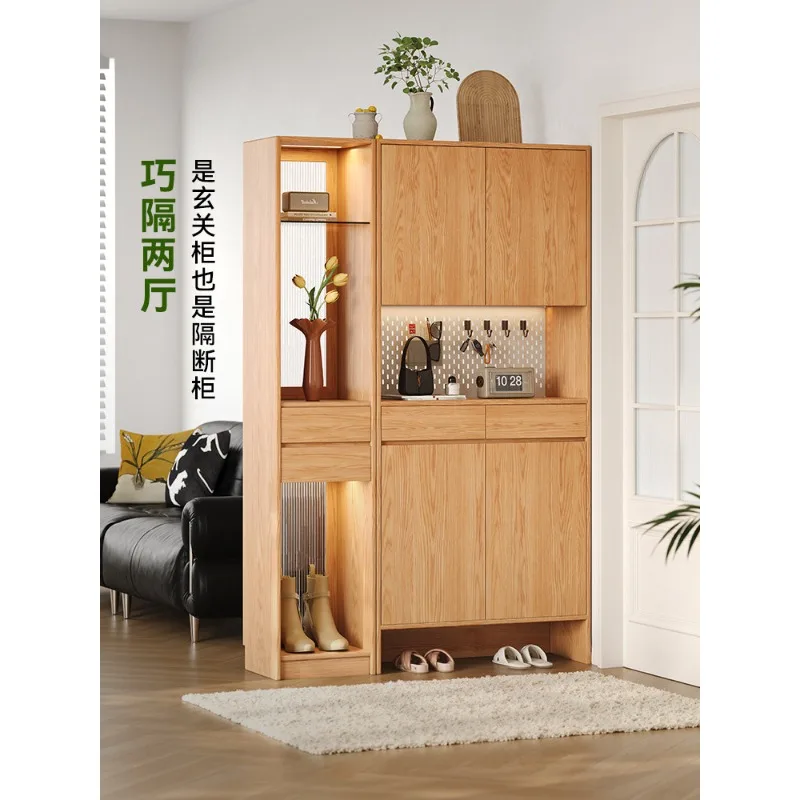 Solid wood oak shoe cabinet, entrance cabinet integrated against the wall into the home, living room partition cabinet, indoor l