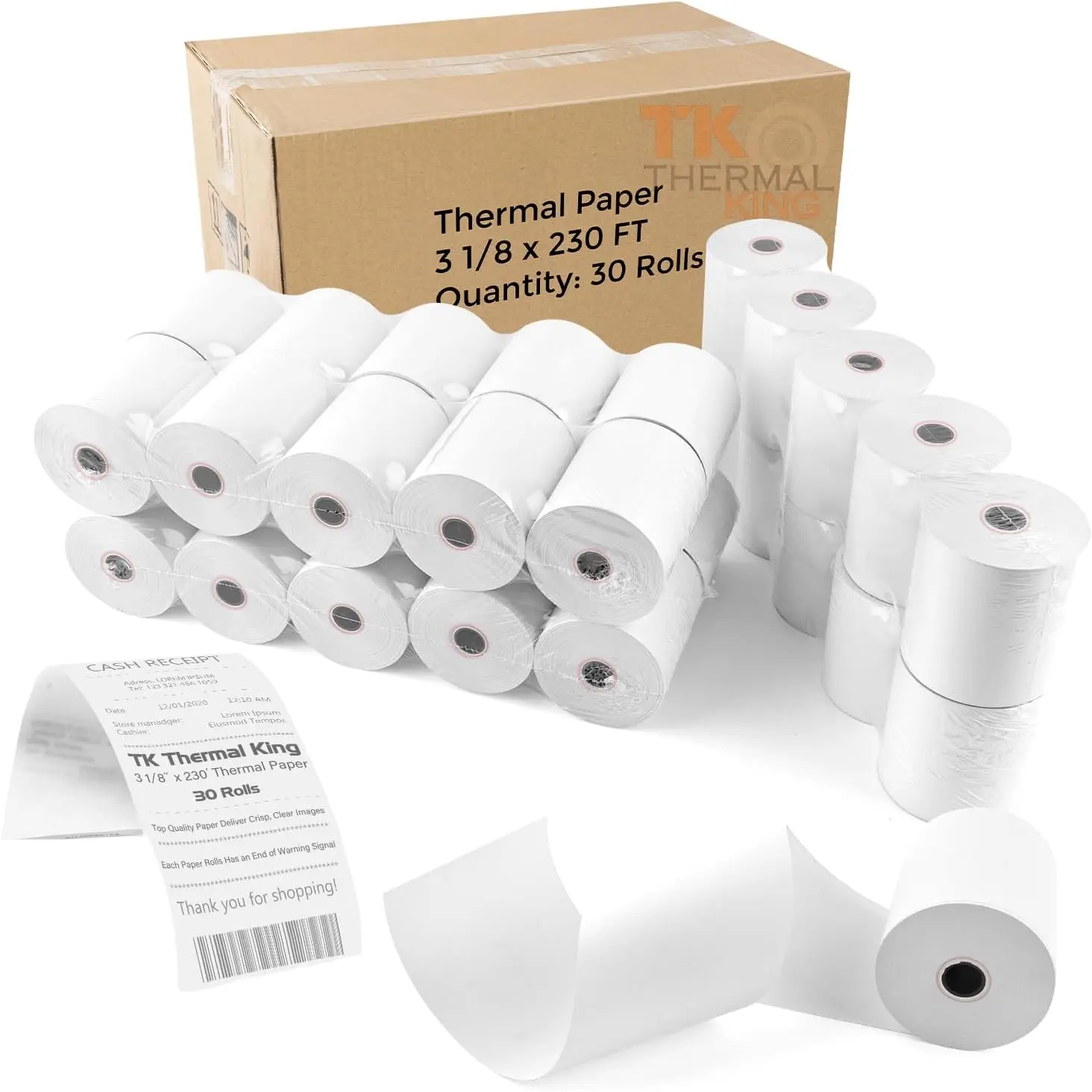 

30 Rolls Thermal Paper, 3 1/8" x 230', POS Receipt Paper for Cash Registers, Fits Most Credit Card Terminals