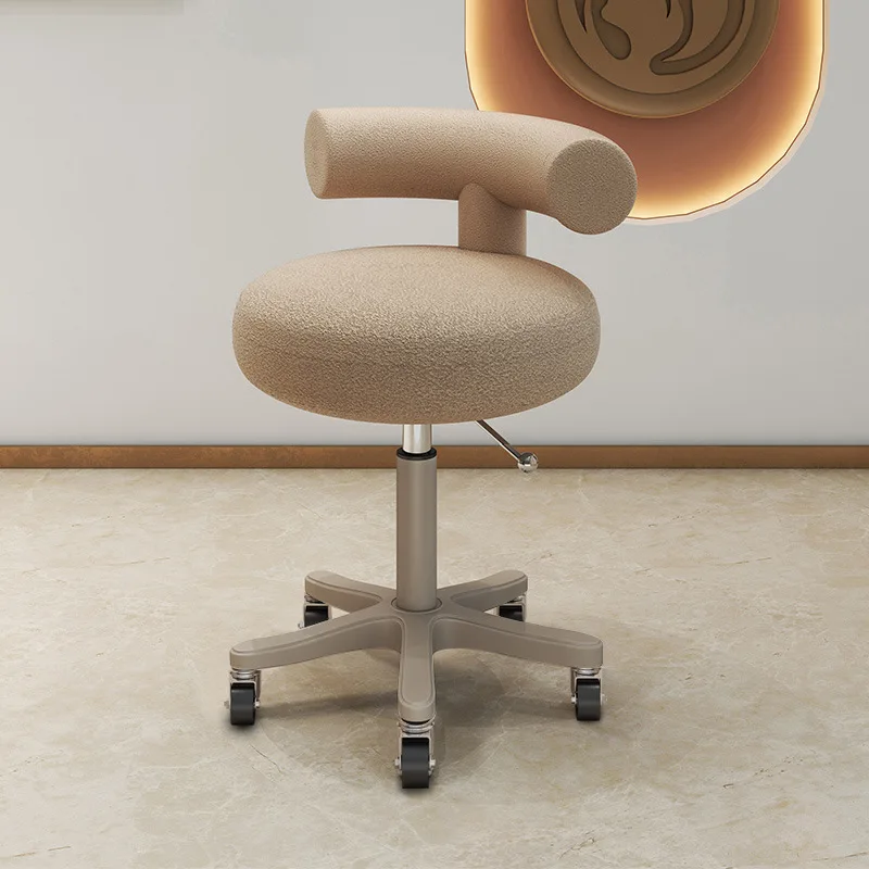 

Устойчивый косметический стул-табурет с подъемным механизмом, на колесиках, для парикмахерских, маникюрных и барберских салонов, с круглой спинкой