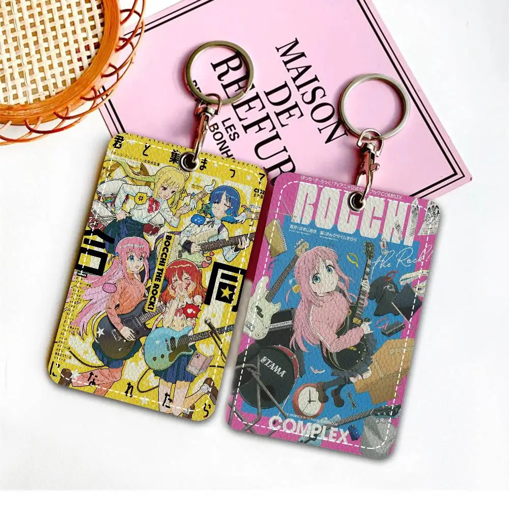 Music anime B-BOCCHI THE R-ROCK 1Pc PU Leather Card Holder Keychain Key Ring Door Lock Access Tags ID Card Case Keychain Card