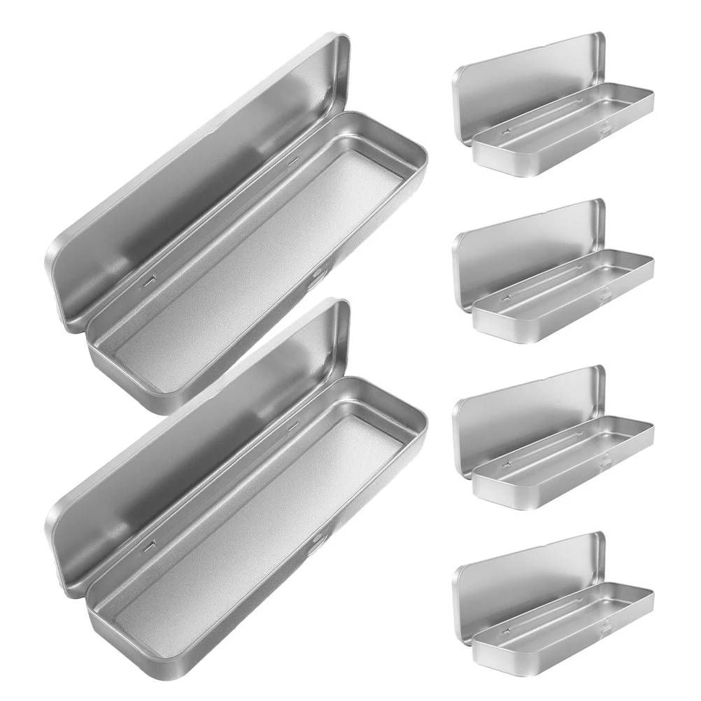 

6Pcs Portable Tinplate Pencil Box Metal Pen Holder Stylish Organizer for School Office Use Solid Pen Container