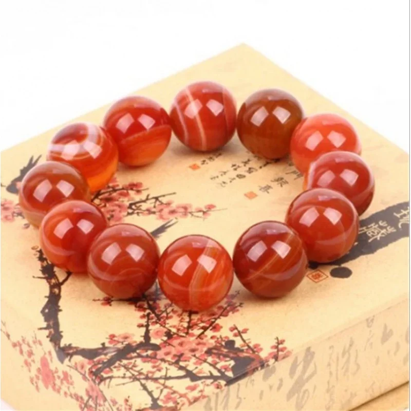 

Wholesale Red Agate Beads Bracelet for Men and Women 20mm round Beads Silk-Wrapped