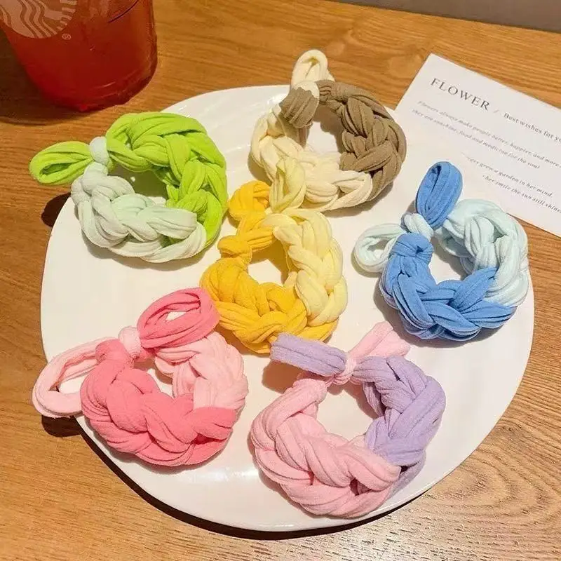 

6 Cartoon Cute Colored Children's Dopamine Headband With Thick Ponytail Braided Tubber Band Durable Girl Gift