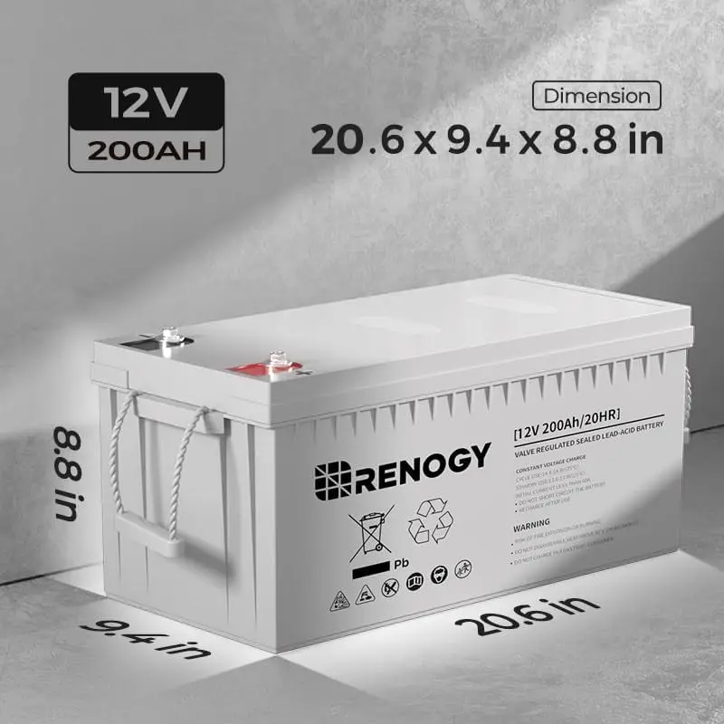 Renogy Deep Cycle AGM Battery 12 Volt 200Ah,3% Self-Discharge Rate, 2000A Max Discharge Current,Safe Charge Most Home Appliances