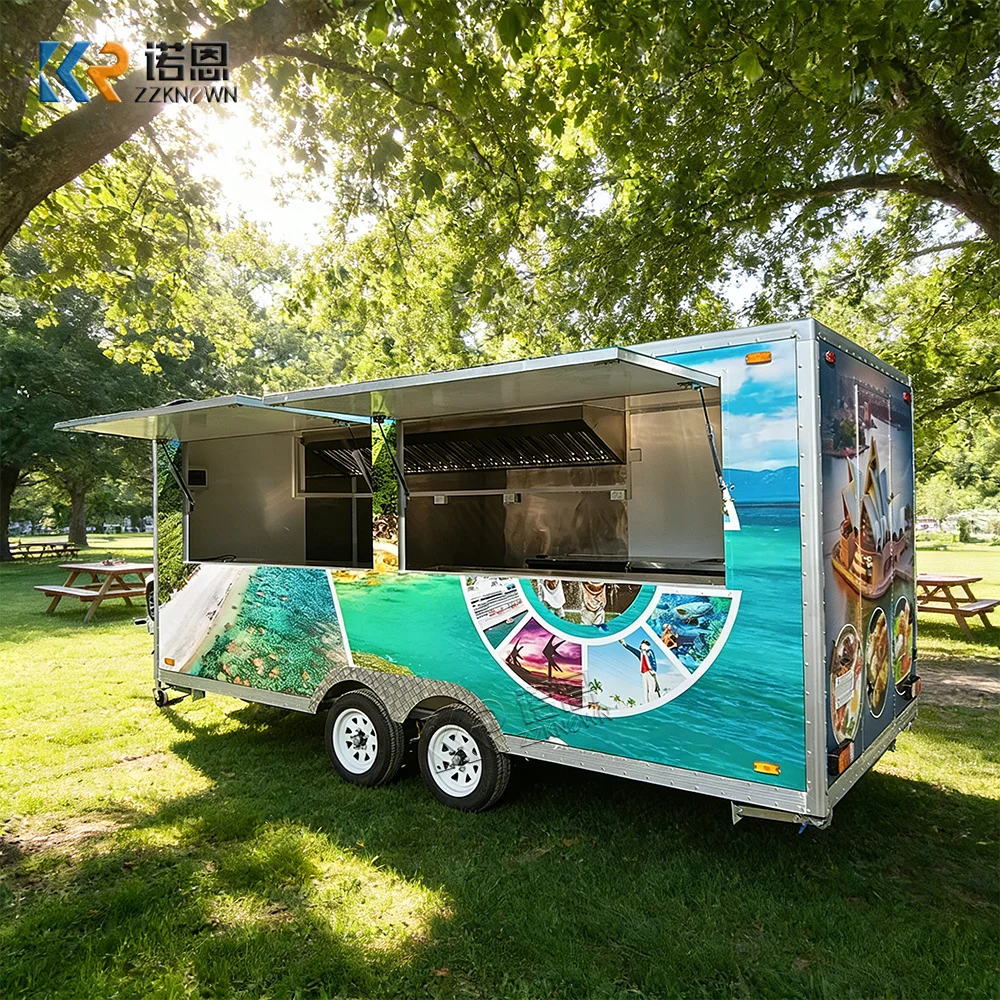Customized Food Truck Trailer Rolling Cart Fast Food Machine Snow Cone Trailer Food Cart Cooking Trailer