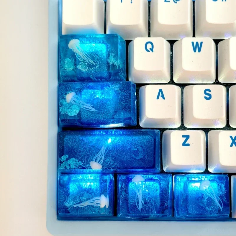 Custom Blue Ocean Jellyfish Keycap ECHOME Resin Artisan OEM Spacebar ESC Key Caps for Mechanical Keyboard Gaming Accessories