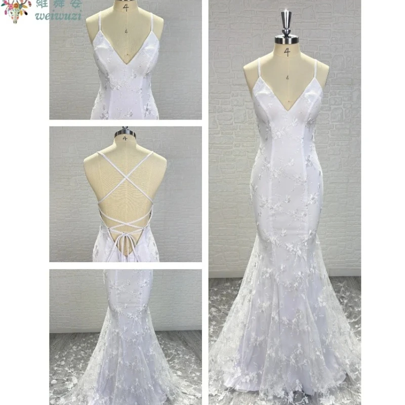 Elegant Lace Camisole Fishtail Fashionable Wedding Dress Sexy Deep V-strap Backless Outdoor Lawn Wedding Theme Custom Dress