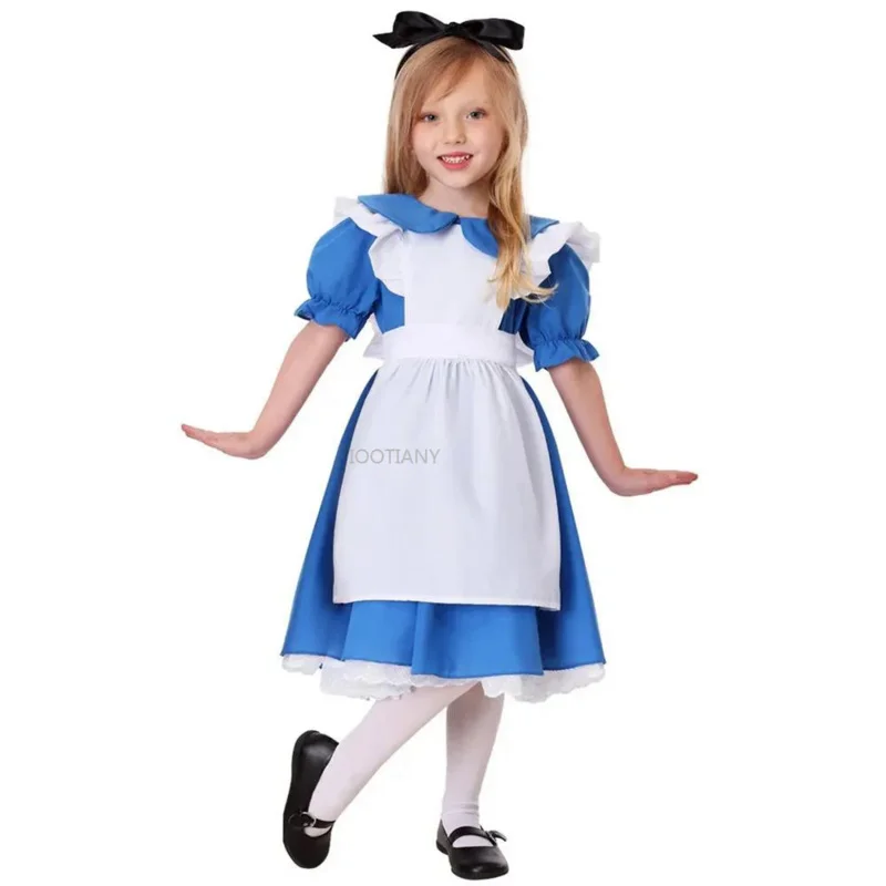 Lolita Blue Maid Dress para meninas, Alice no País das Maravilhas, Halloween Costume, Cosplay, Fantasia, Carnaval, Festa, Crianças, Crianças