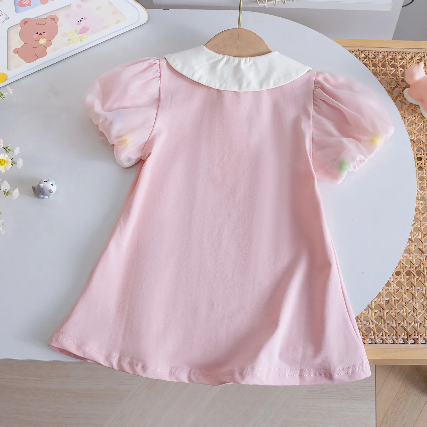 Girls Dress Summer 2025 New Foreign Style Sweet Princess Dress Cute Doll Collar Bubble Sleeve Fashion Casual