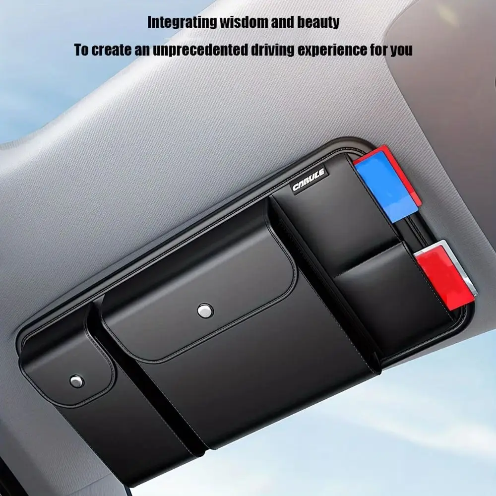 4 in 1 Car Sun Visor Organizer Multi-Pocket Multi-function Sun Visor Card Storage Bag Universal PU Leather Car Glasses Case