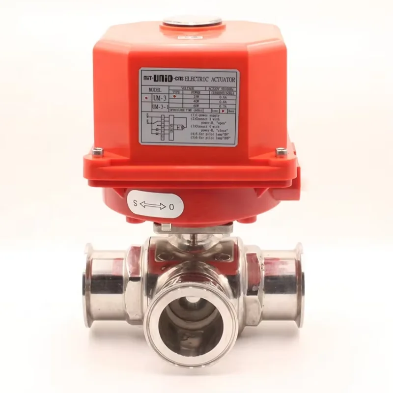 Stainless Steel Sanitary Clamp Type 3-Way Motorized Ball Valve 3 Inch 24V DC/AC 3-way Electric Motor Valve