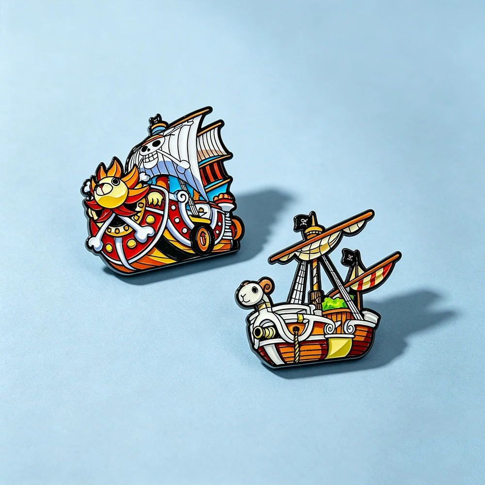 2pcs Set  Pirate Enamel Pins Anime Cartoon Ship Brooches for Backpacks Hat Lapel Pins Badges for Fans Gifts Cosplay Accessories